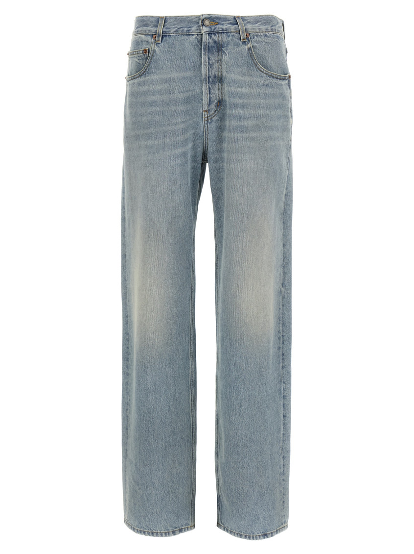 Saint Laurent Stonewashed Denim Trousers With Front And Back Pockets In Light Blue