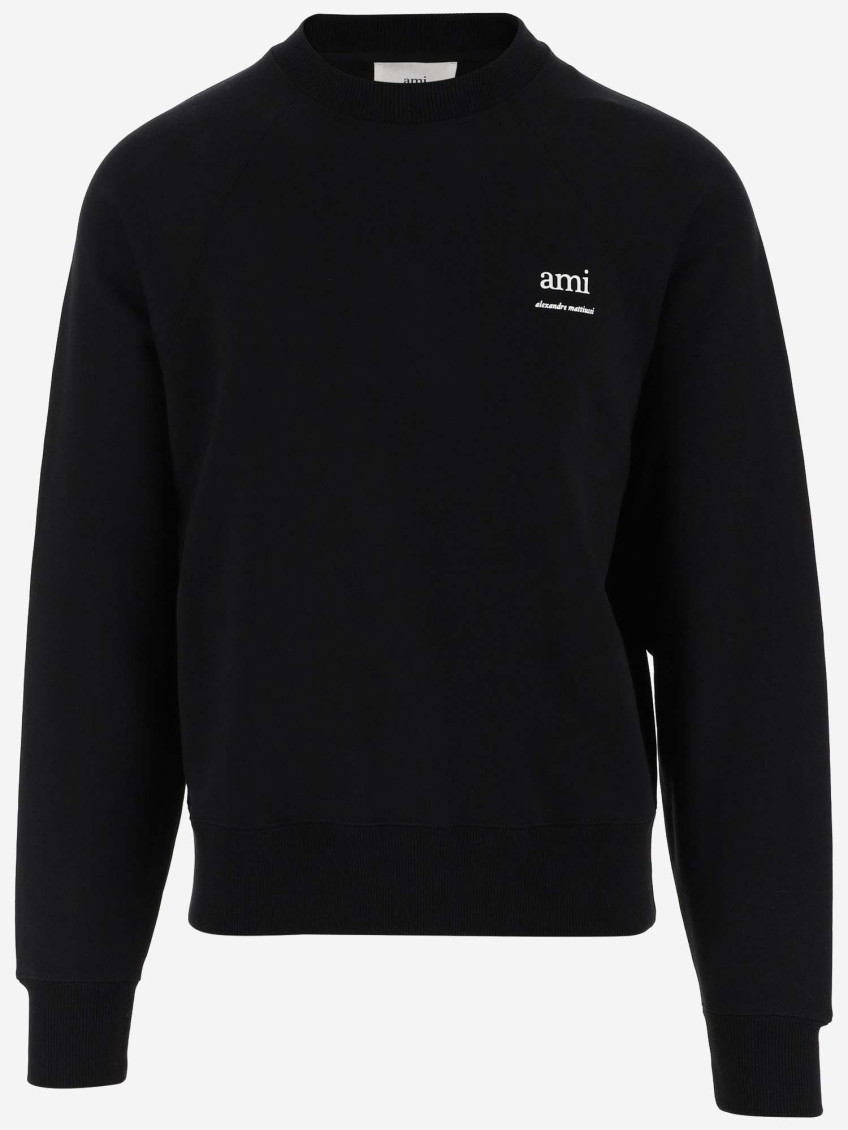 Ami Alexandre Mattiussi Black Crewneck Sweatshirt With Logo Lettering Detail On The Front And Adc Logo Embroidery On The Rea In Black