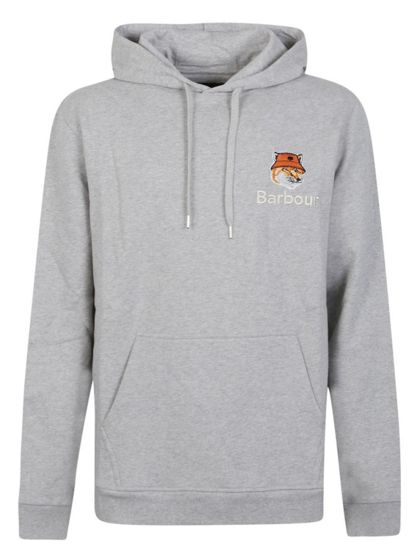 Shop Barbour Grey Fox Head Cotton Hoodie