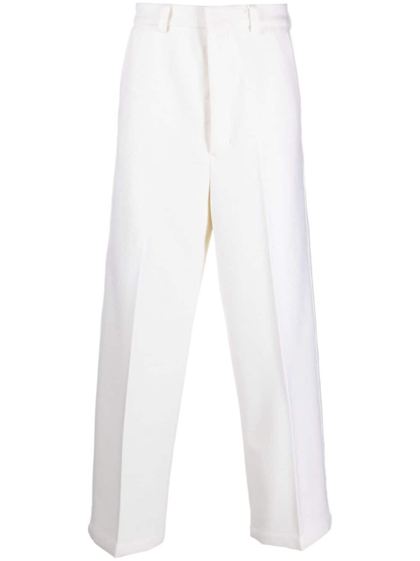 Ami Alexandre Mattiussi Wool-blend Wide-leg Trousers In White