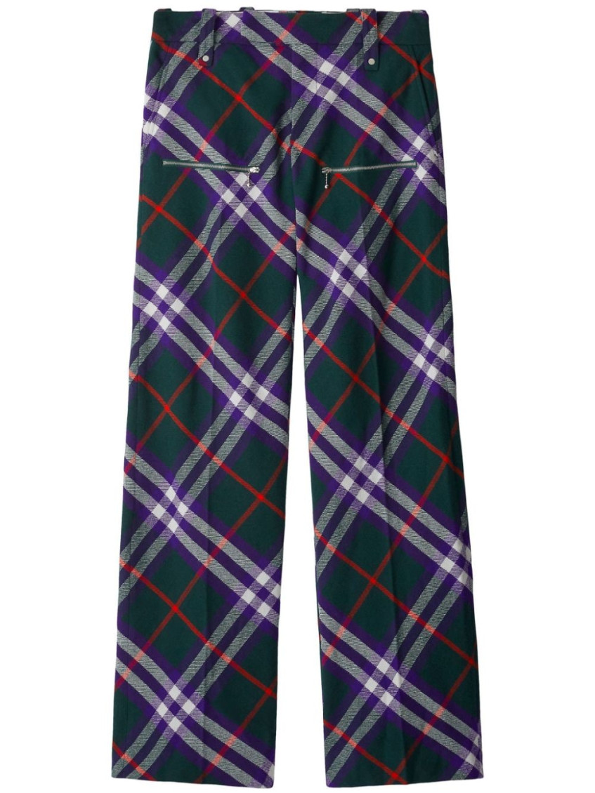 Shop Burberry Multicolour Check Pattern Trousers In Multicolor