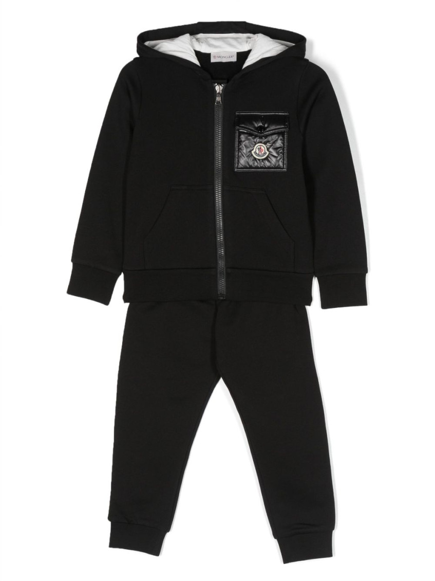 Moncler 2 Piece Black Logo patch Cotton Tracksuit Set boys