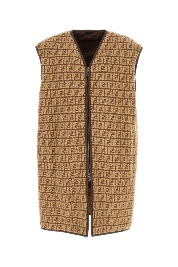 Fendi Ff Wool-blend Teddy Vest In Beige