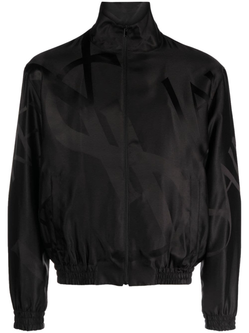 Saint Laurent Logo-print Tonal Silk Jacket In Black