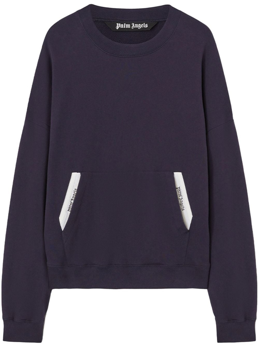 Palm Angels Brushed Cotton Sartorial Tape Sweatshirt In Navy Blue