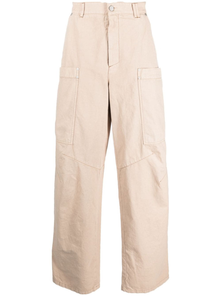 Palm Angels Pa Monogram-embroidery Wide-leg Trousers In Beige