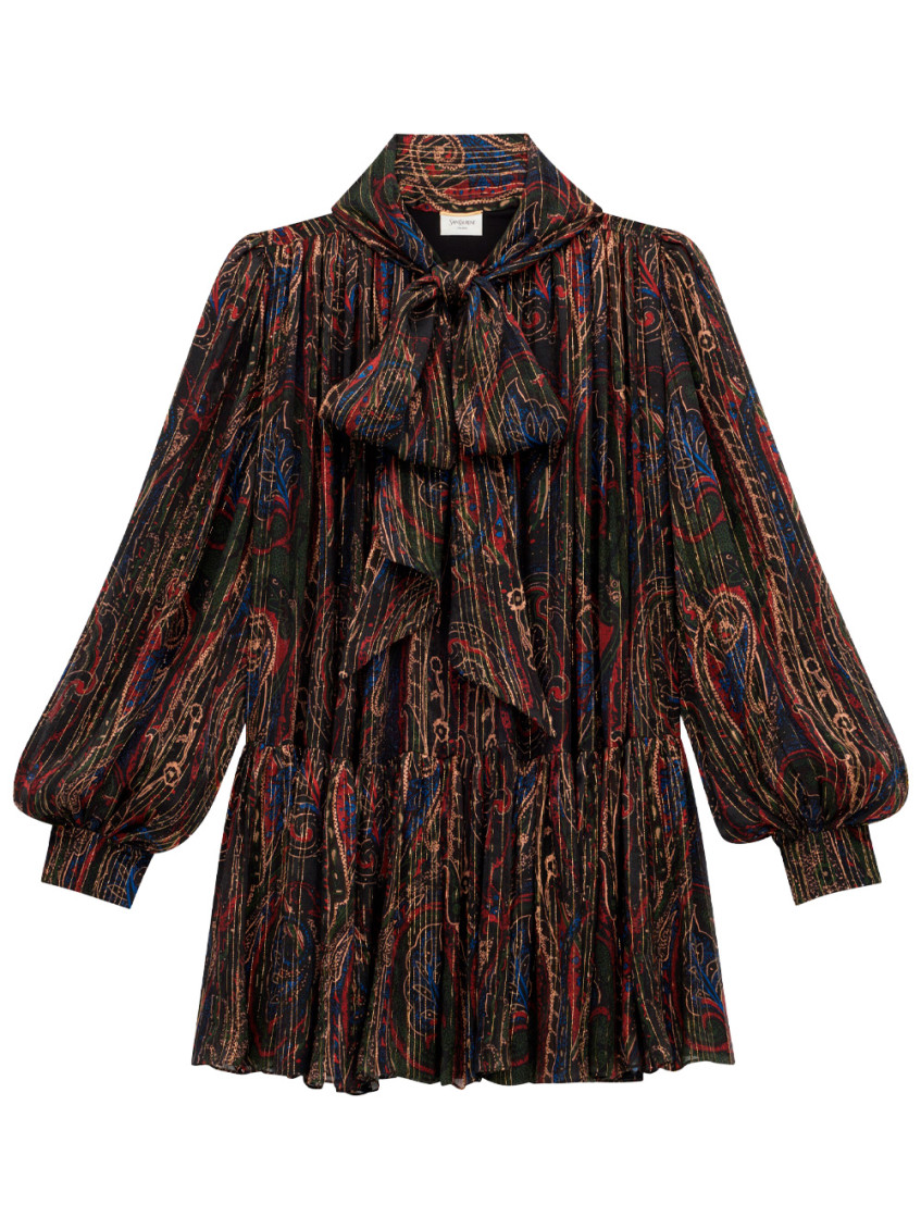 Saint Laurent Silk-blend Patterned Mini Dress