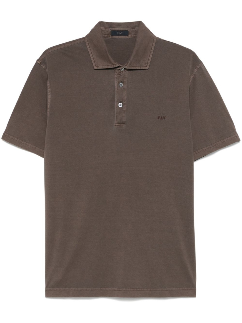 Fay Brown Short Sleeve Logo Polo