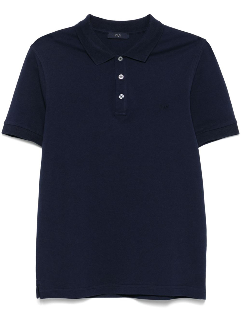 Fay Navy Blue Short Sleeve Logo Polo