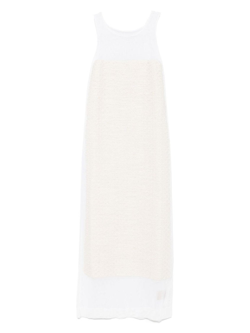 Khaite Miriele Tweed-paneled Knitted Maxi Dress In White