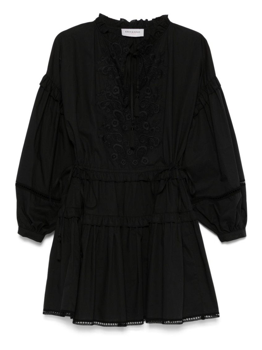 Ermanno Firenze Black Lace-detail Mini Dress