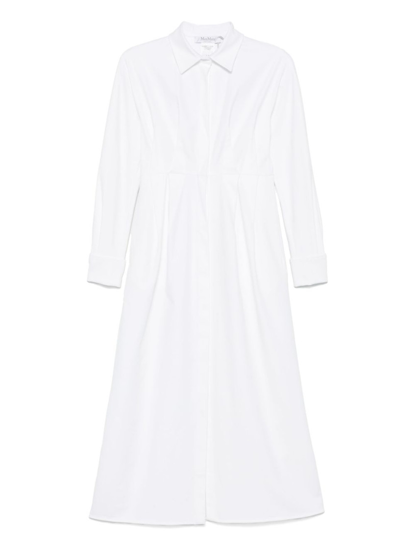 Max Mara White Maxi Dress With Classic Collar And Belted Waist
