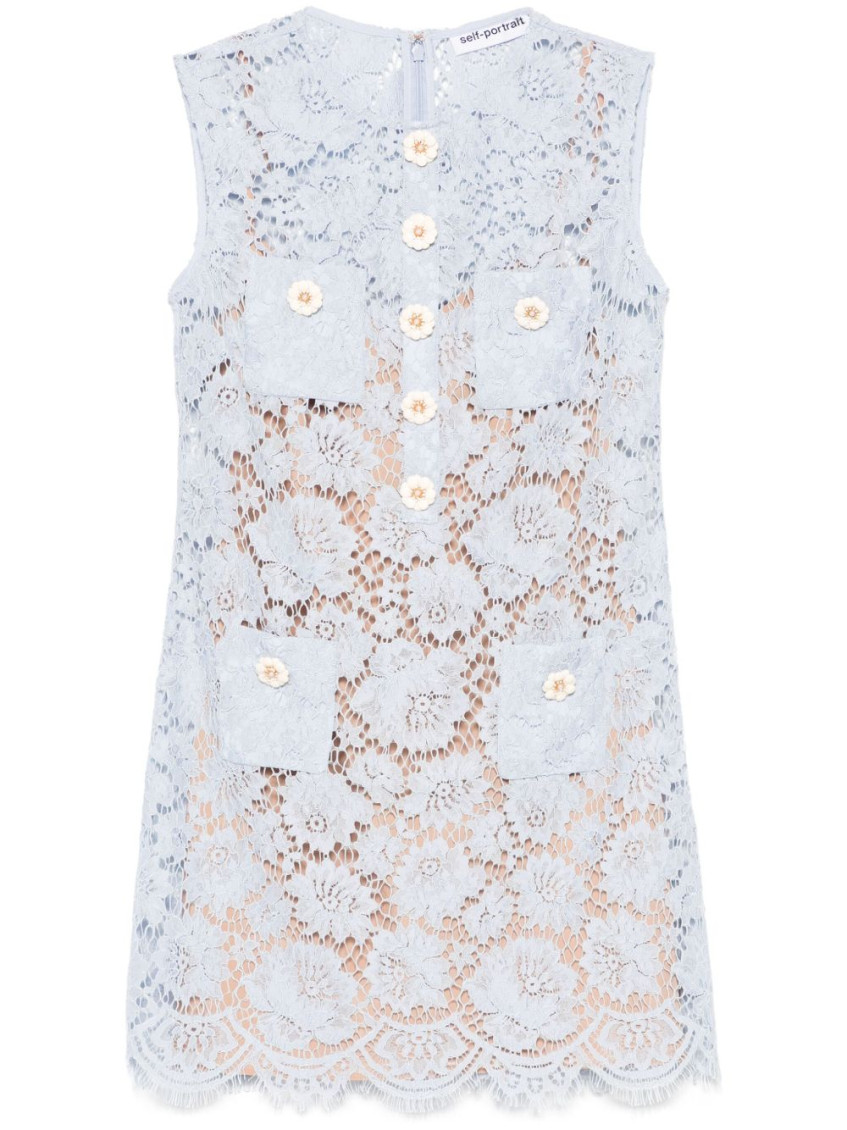 Shop Self-portrait Light Blue Fine-lace Mini Dress