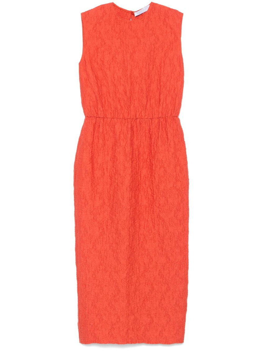 Shop Harris Wharf London Orange Crinkled Midi Dress