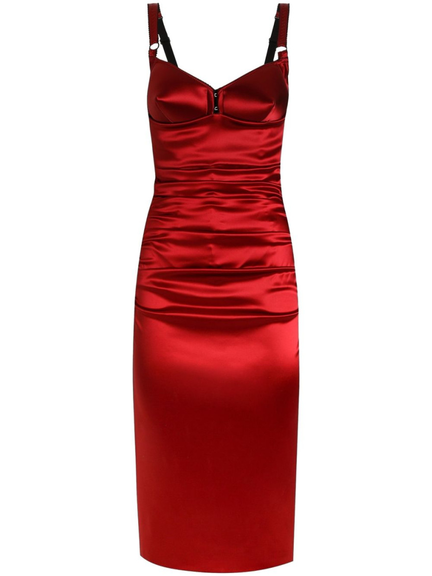 Shop Dolce & Gabbana Red Draped Satin Midi Dress