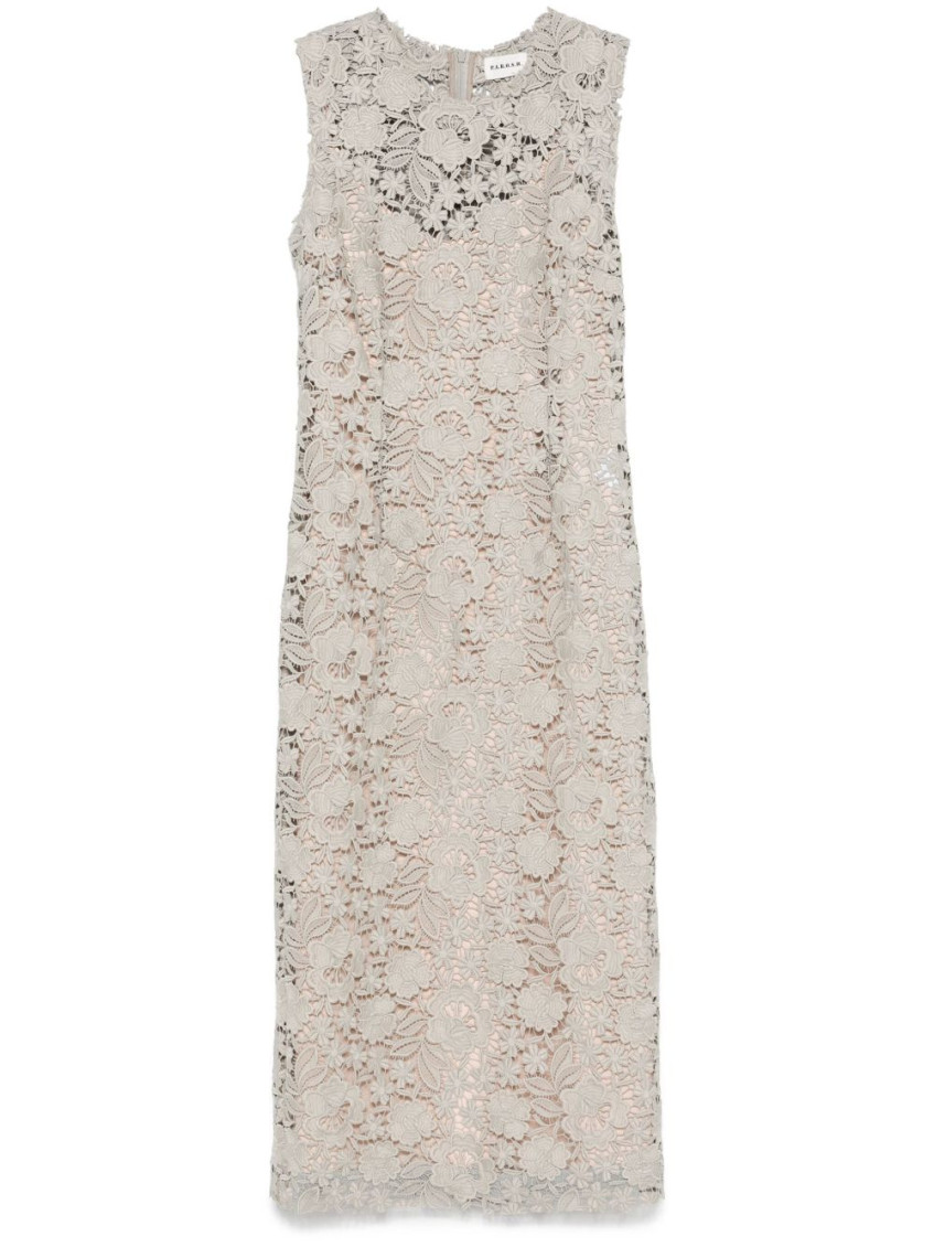 P.a.r.o.s.h Light Grey Lace Midi Dress