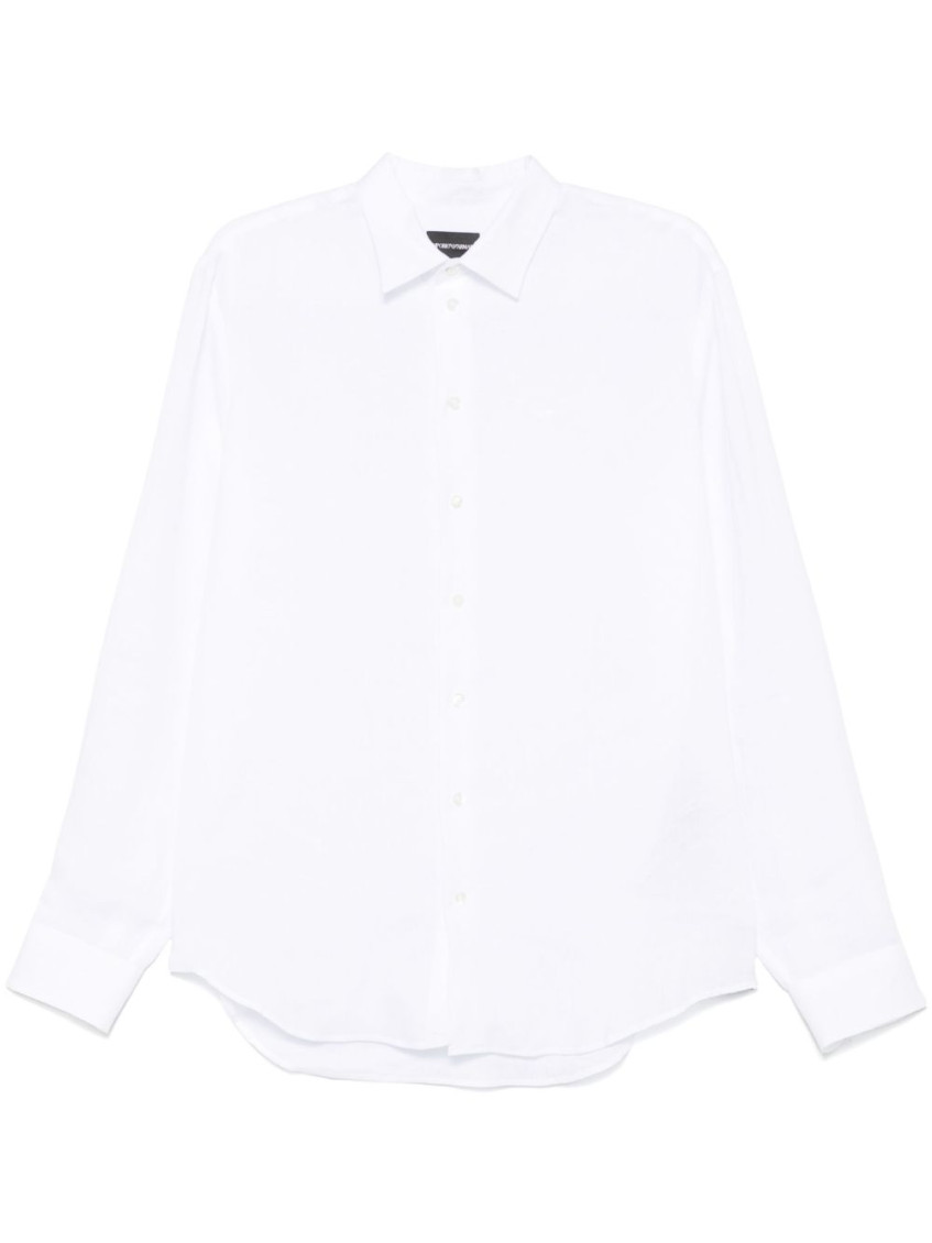 Emporio Armani Cotton Shirt With Button-down Collar And Curved Hem