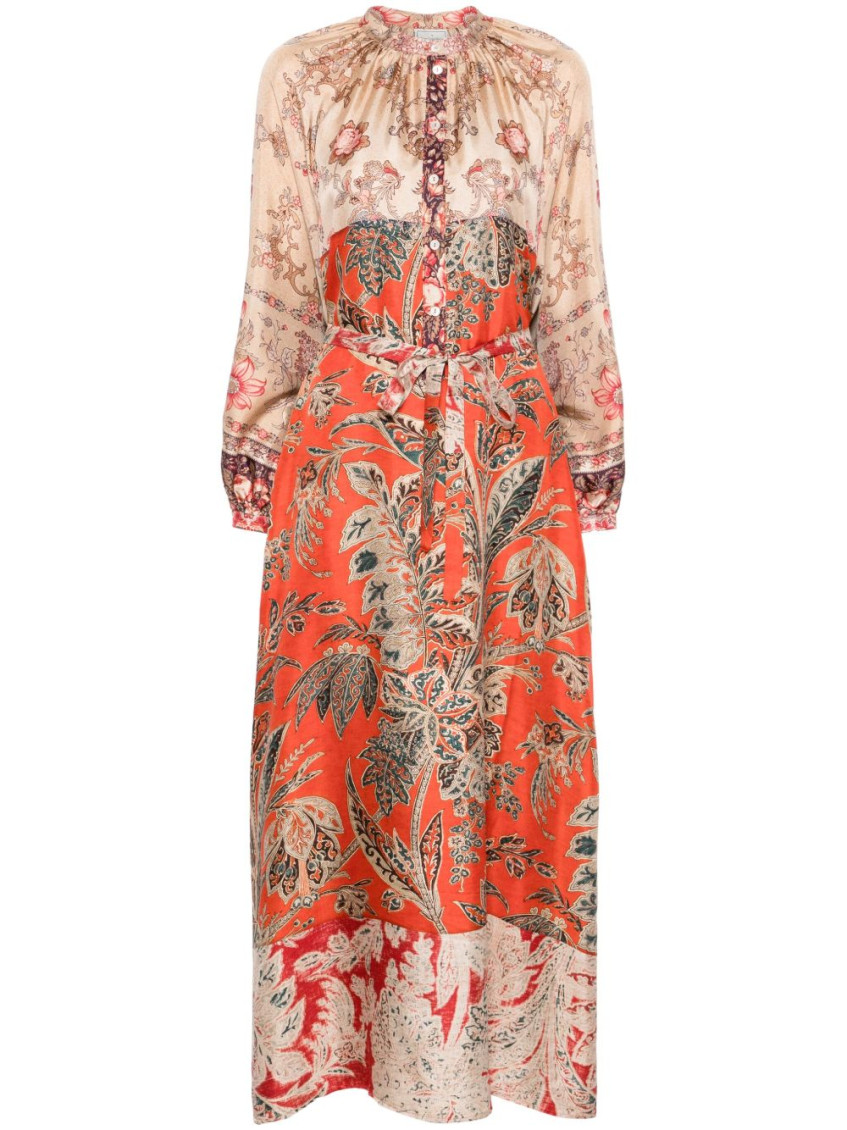 Pierre-louis Mascia Brown Printed Silk Maxi Dress