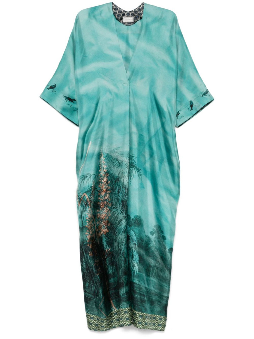 Pierre-louis Mascia Blue Printed Silk Long Dress