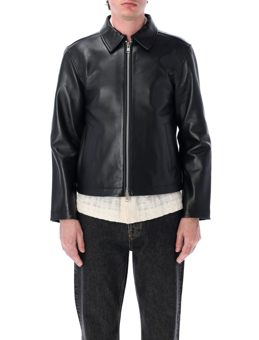 Hello Sunflower Black Leather Zip Jacket