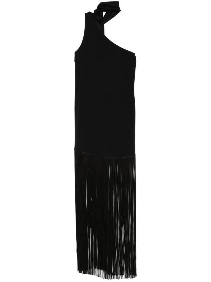 Taller Marmo Atlanta Dress With Asymmetric Neck And Fringe Detailing