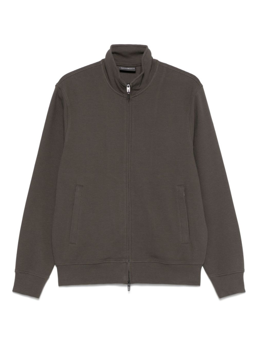 Emporio Armani High Neck Zippered Cotton Sweatshirt With Slip Pockets