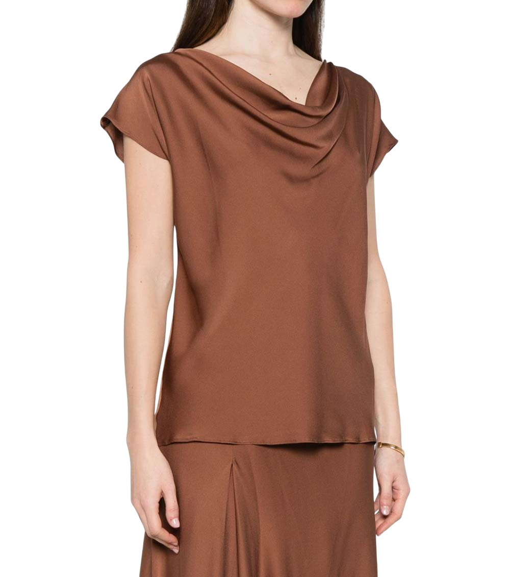 Silk95five Light Brown Cowl Neck Top