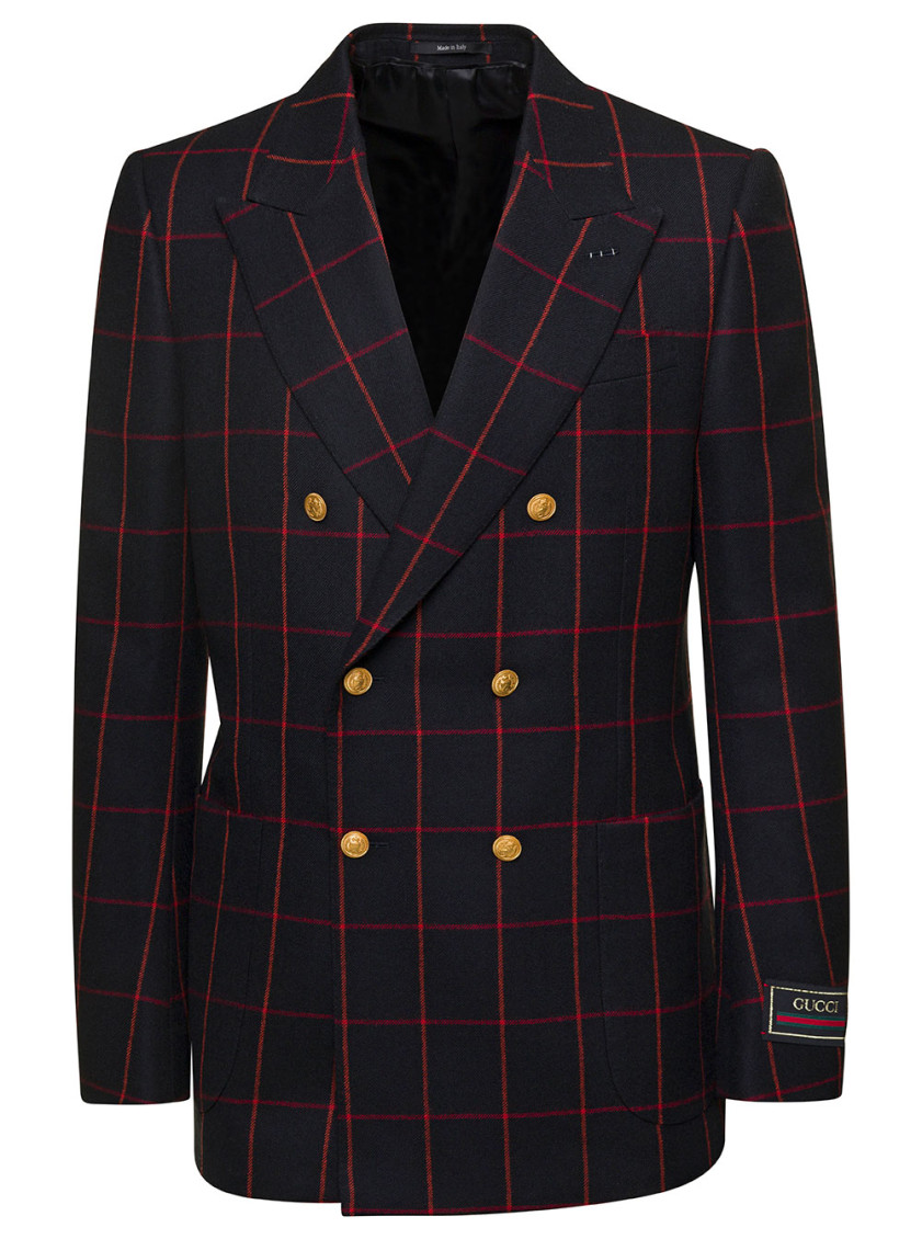 Gucci Double-breasted Check Blazer Multicolor In Black