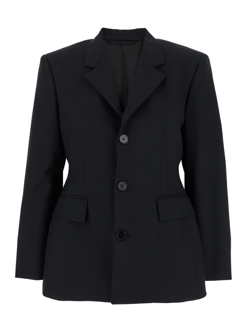 Balenciaga Hourglass Black Single-breasted Jacket With Notched Revers In Wool Woman In Black