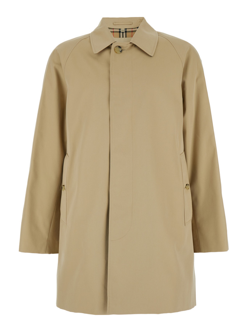 Burberry Beige Single-breasted Trench Coat With Concealed Closure In Gabardine Man In Beige