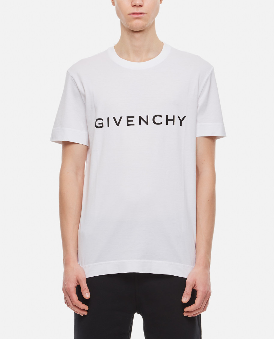 Givenchy White Crewneck T-shirt With Logo Print In Cotton Man In White