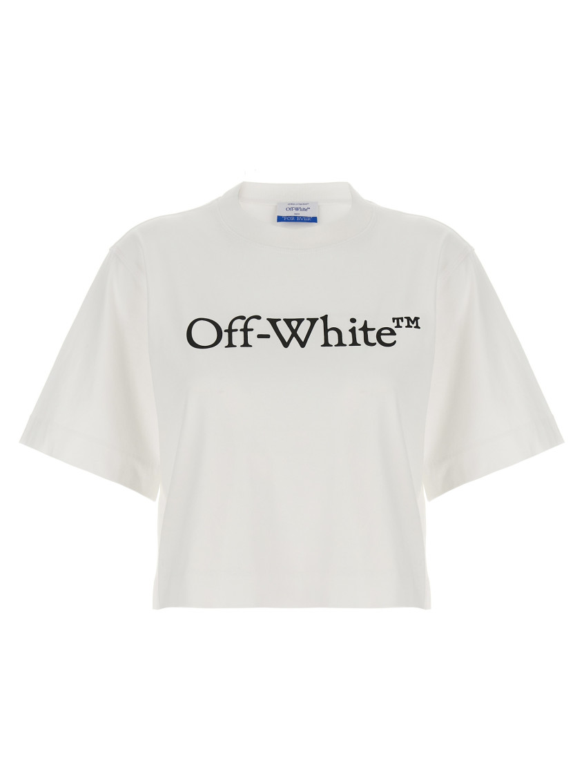 Off-white Off White Big Logo Bookish Cropped T Shirt In White