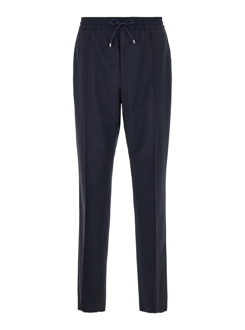 Valentino Garavani Blue Jogger Pants With Logo Patch In Wool Blend Man In Blue