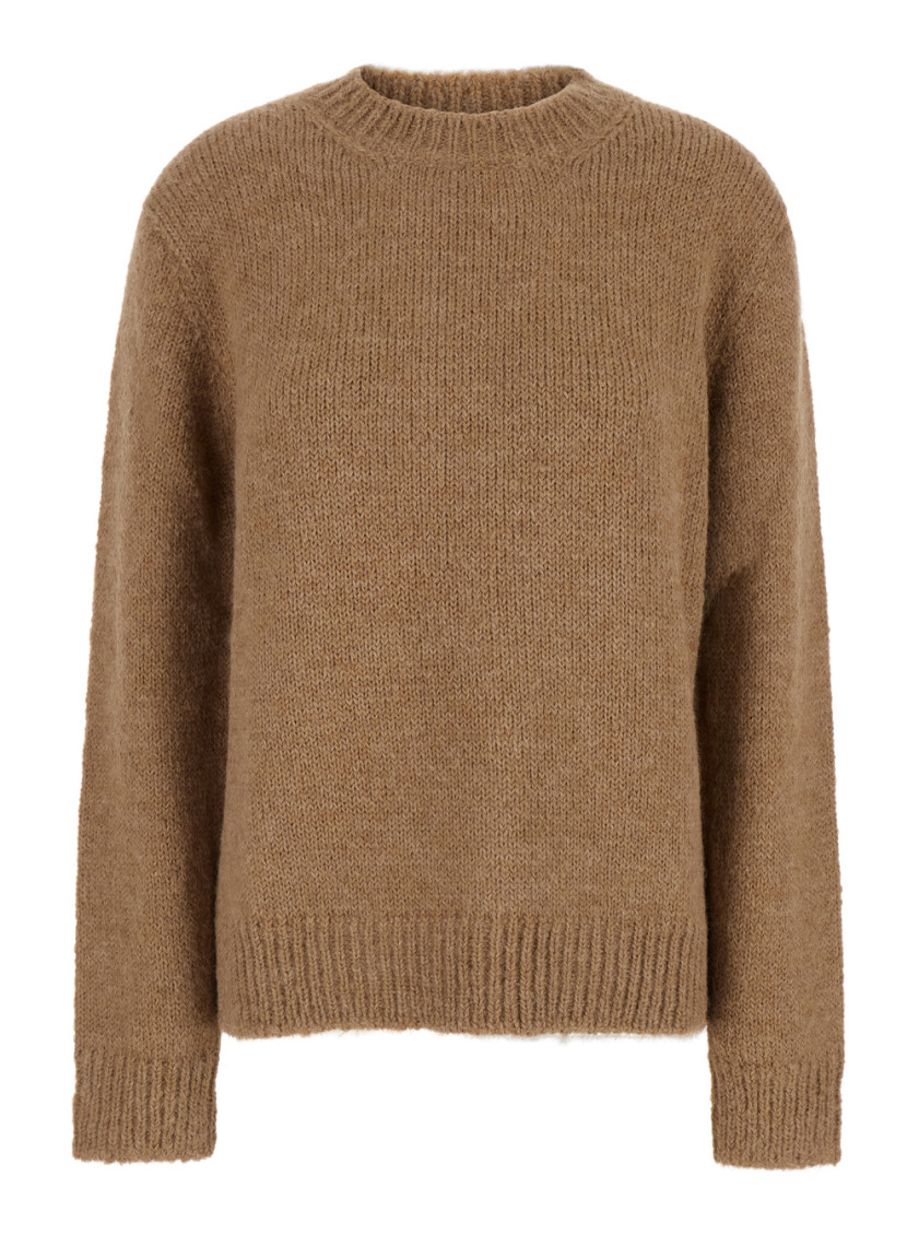 Jil Sander Oversized Beige Sweater With Ribbed Trim In Brown