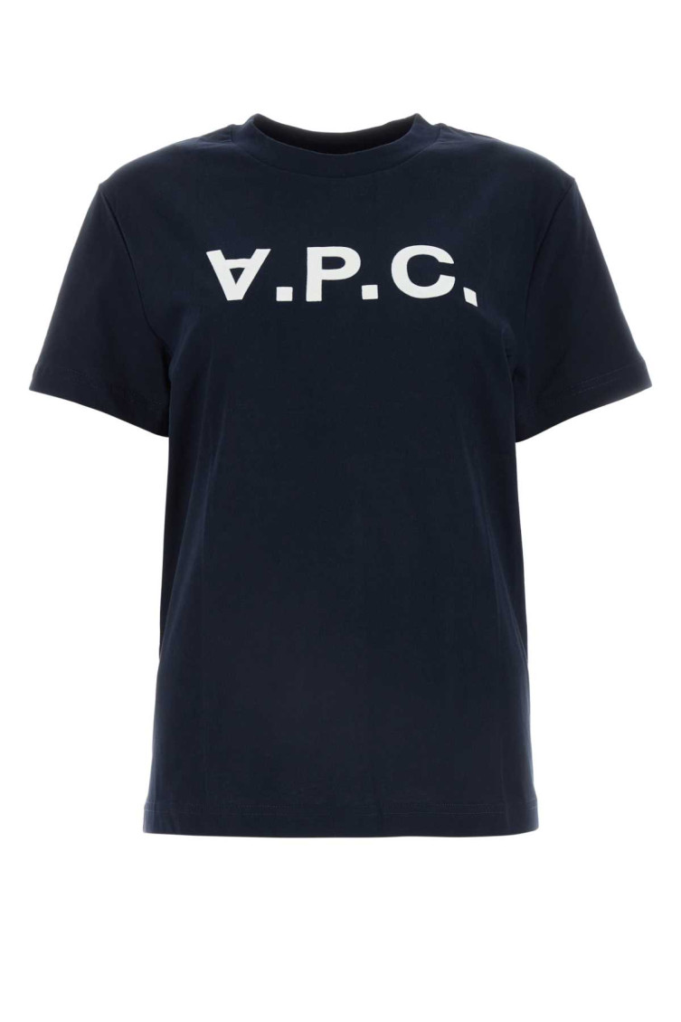 Apc A.p.c. Men Blue Crewneck T-shirt With Logo On The Front In Cotton Man In Blue