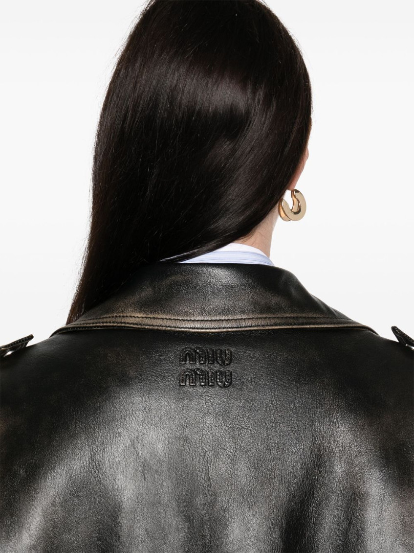 ジャケット・アウター MIU MIU Black Leather Jacket Miu Miu Black Leather Jacket for Women Online India at Darveys.com