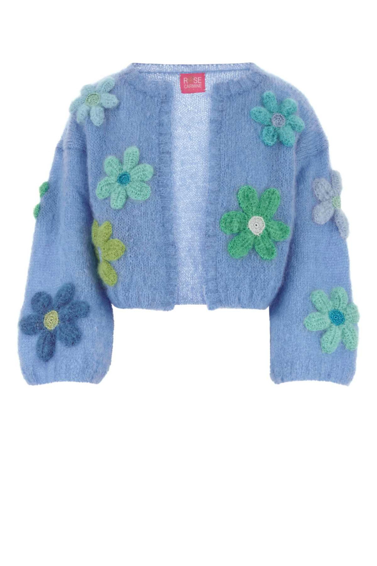 Rose Carmine Cerulean Blue Mohair Blend Bolero Cardigan In Blue