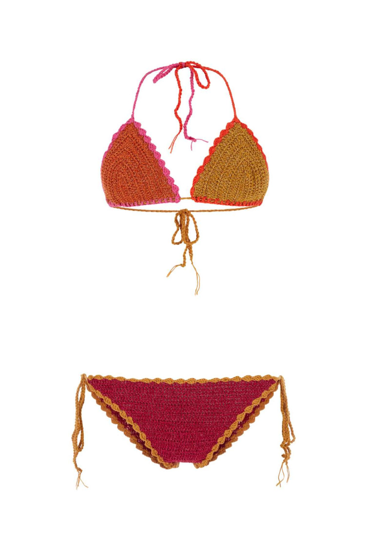 Rose Carmine Multicolor Crochet Bikini In Multi