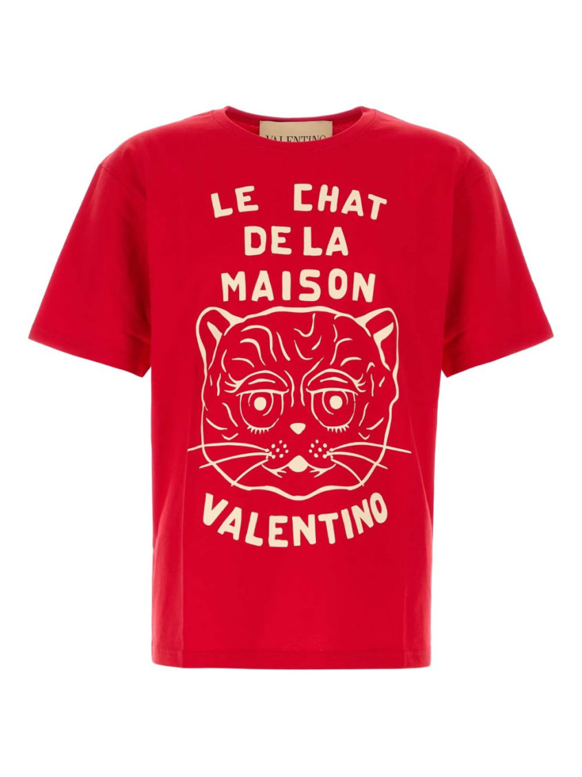 Valentino Garavani T-shirt With Le Chat De La Maison Print In Red