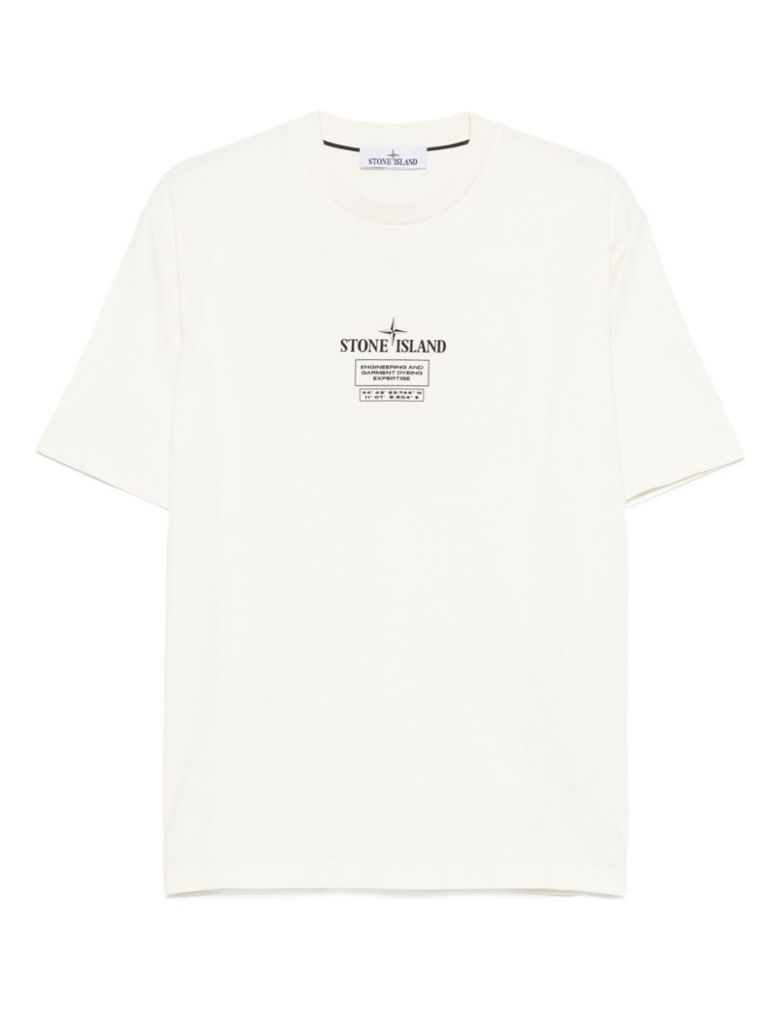 Stone Island Logo Crew Neck Cotton T-shirt With Short Sleeves In White