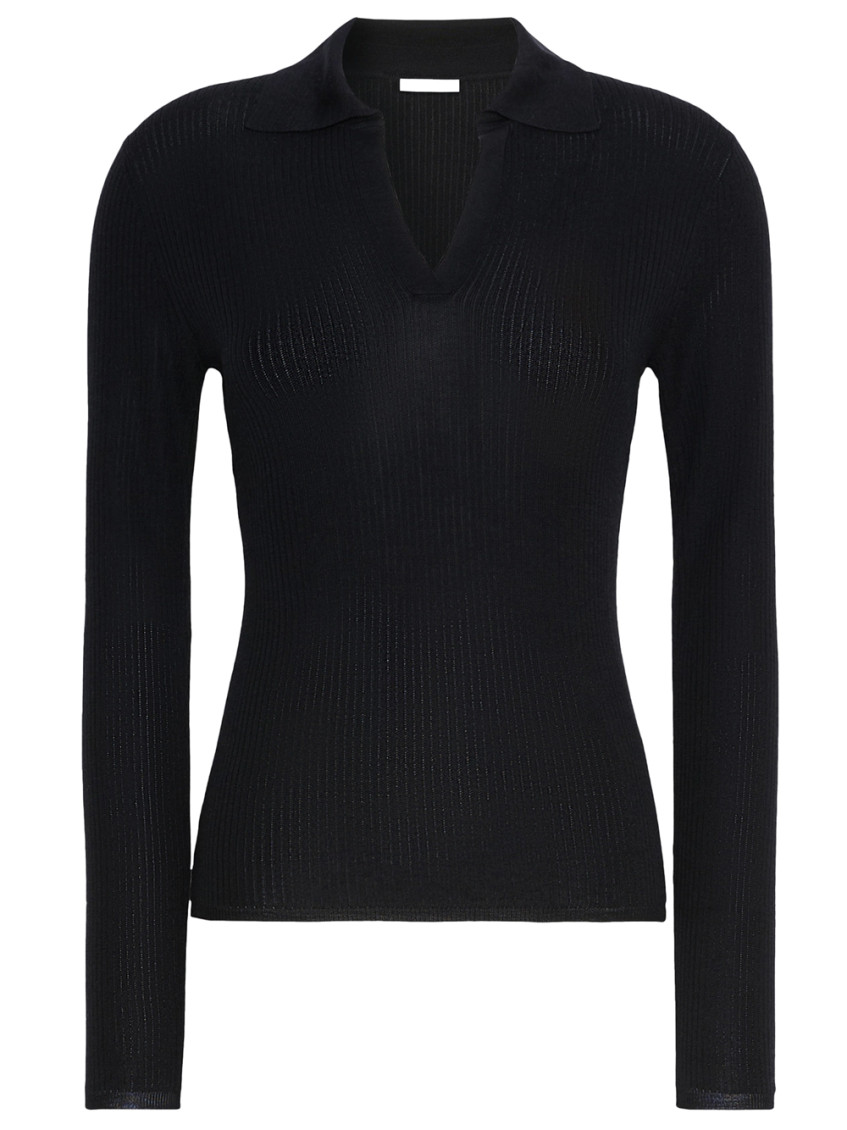 Max Mara Navy Knitted Shirt Collar Sweater In Black