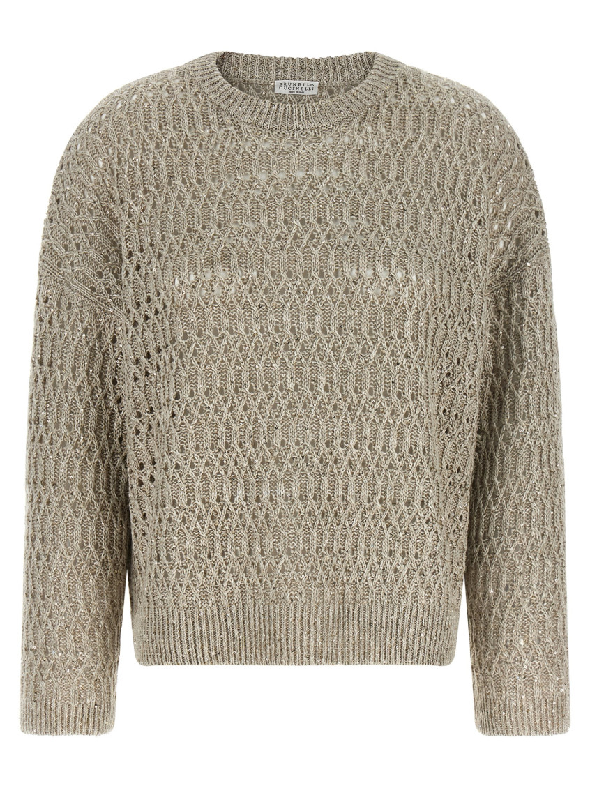 Brunello Cucinelli Beige Dazzling Braids Sweater