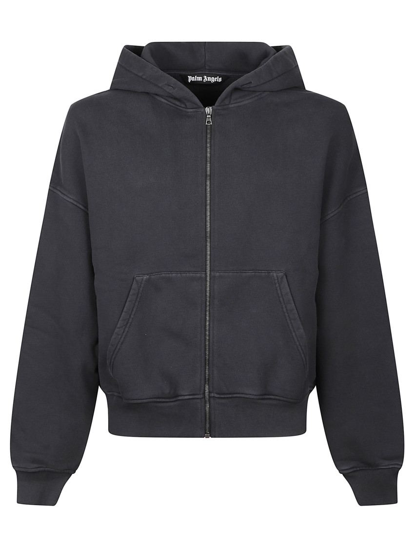 Palm Angels Hooded Sweatshirt With Zip With Logo In Black