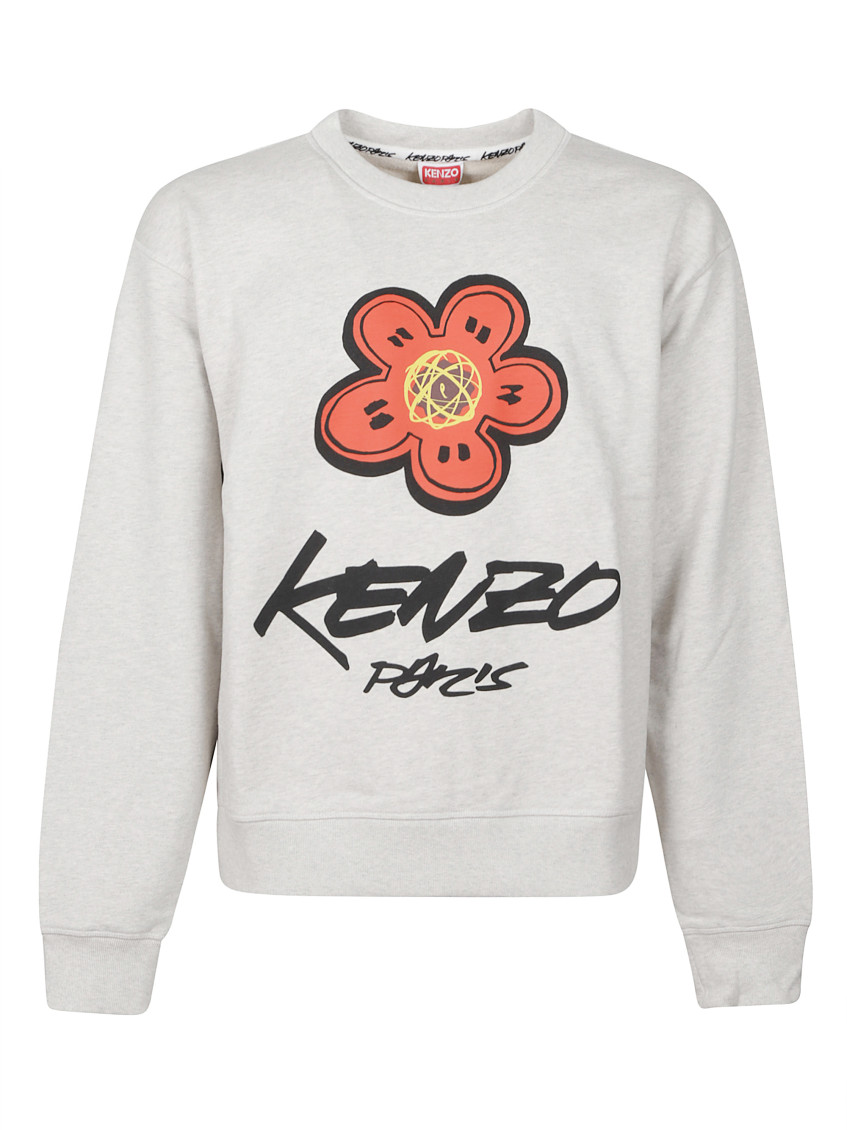 Kenzo Grey Crewneck Printed Sweatshirt In Gray