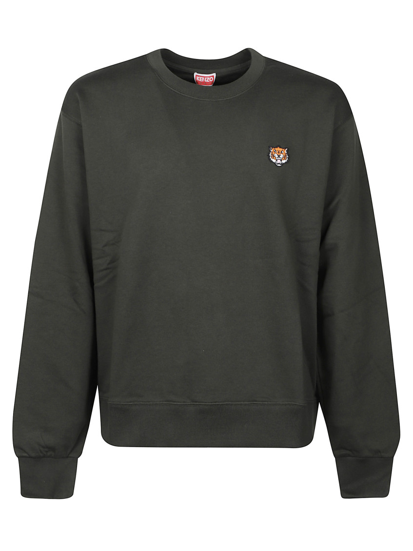 Kenzo Crew Neck Cotton Sweatshirt With Ribbed Cuffs In Green