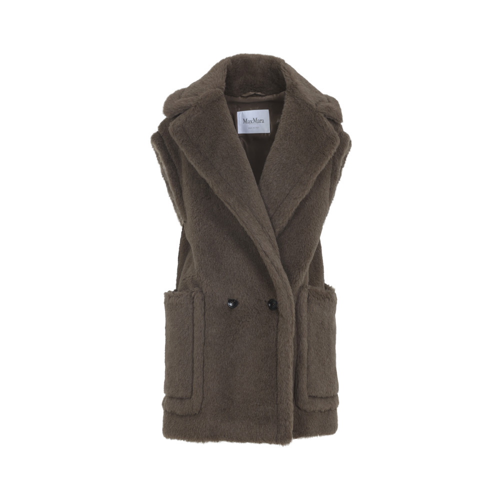 Max Mara Sleeveless Teddy Jacket In Alpaca And Wool In Brown