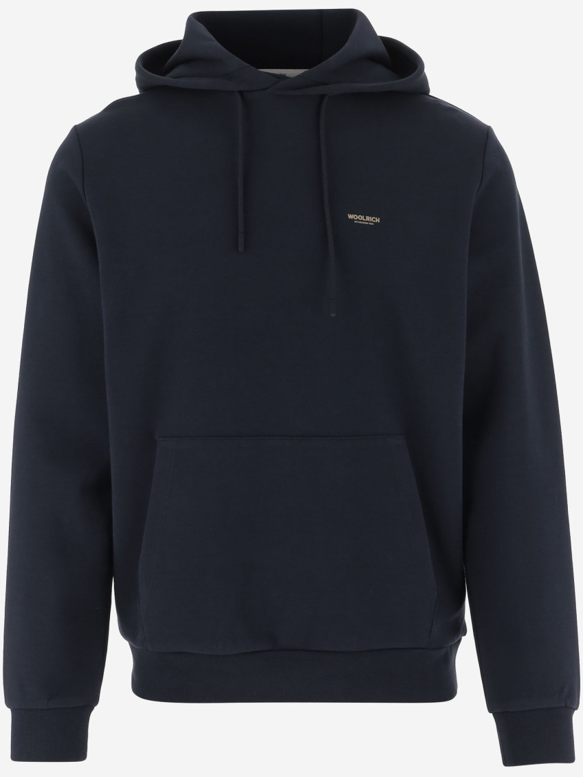 Woolrich Stretch Cotton Blend Sweatshirt With Logo In Blue