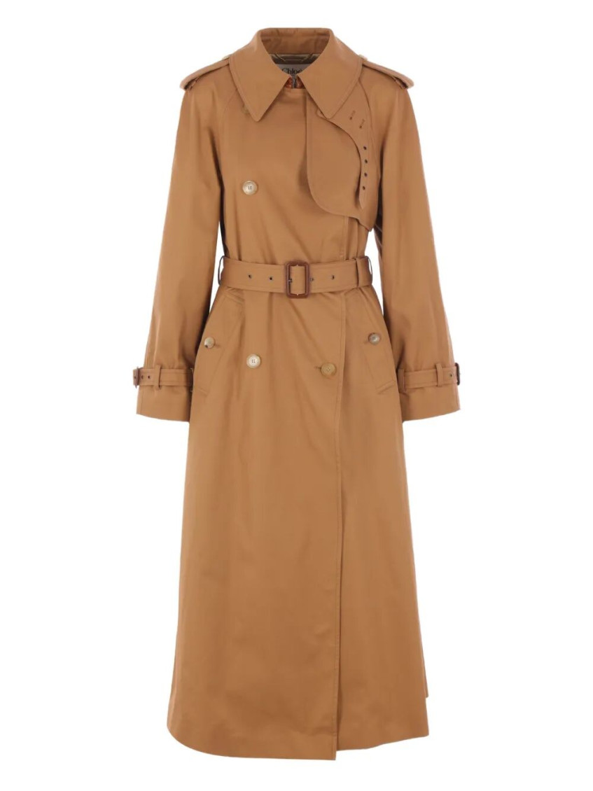 Chloé Double-breasted Leather-trimmed Cotton-gabardine Trench Coat In Brown
