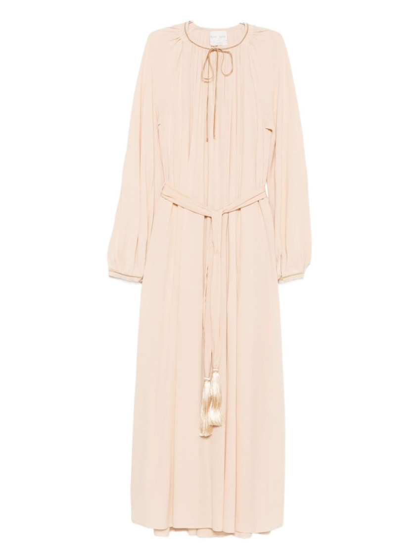 Forte Forte Long Dress With Pleated Design And Belt In Neutral