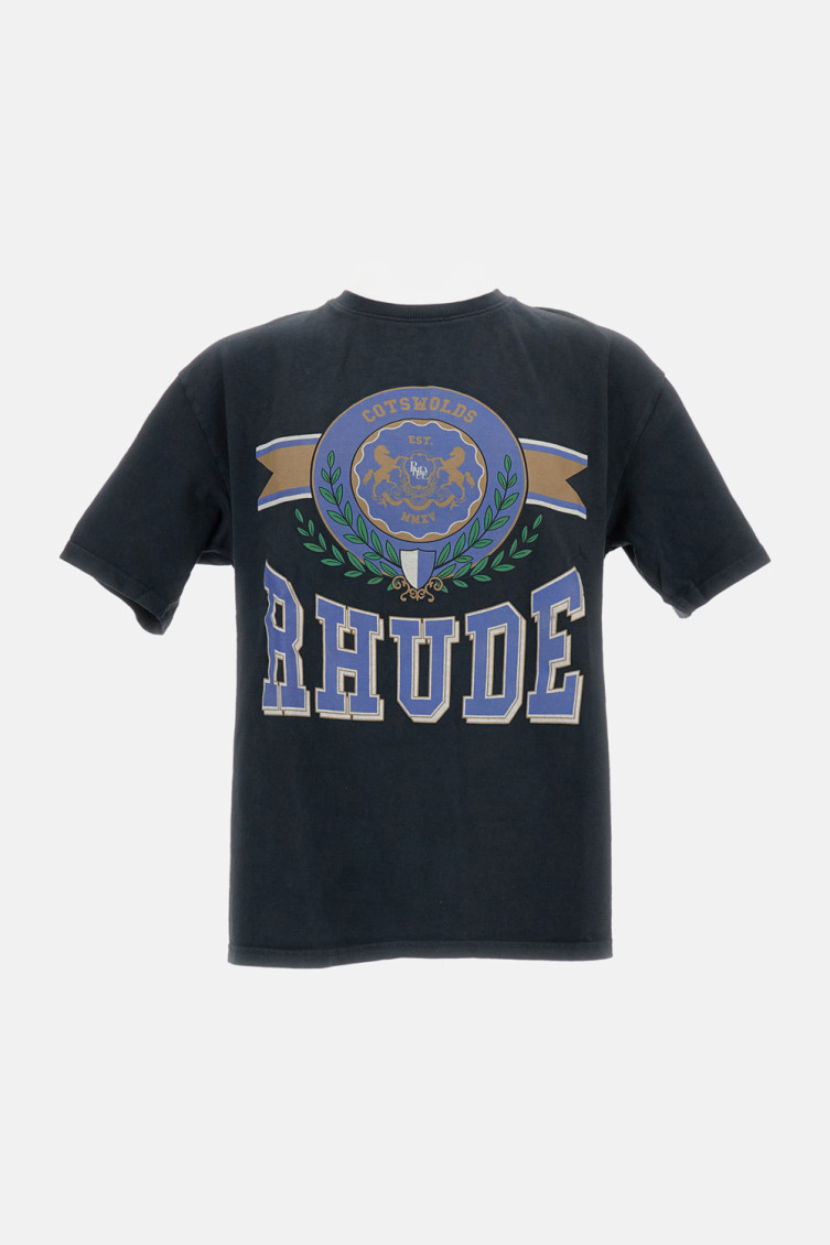 Rhude Black Crewneck Printed T-shirt In Gray